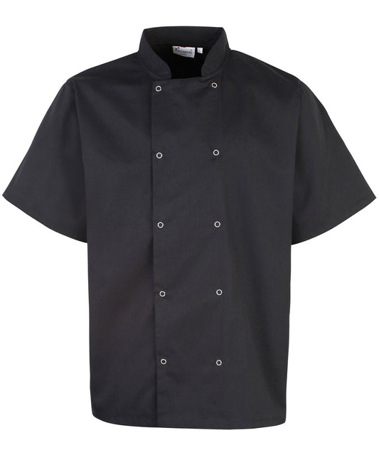 Studded front short sleeve chef's jacket