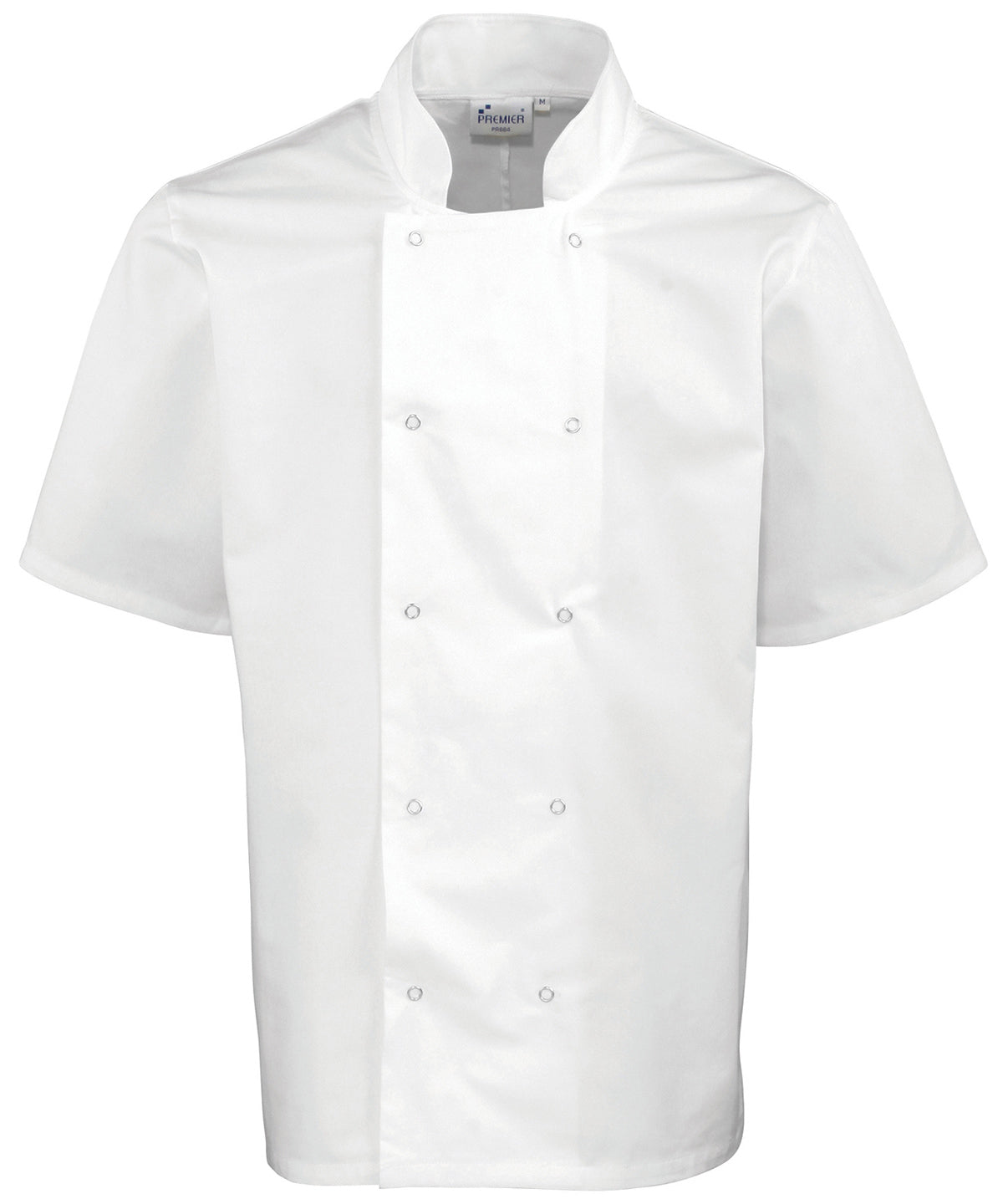 Studded front short sleeve chef's jacket