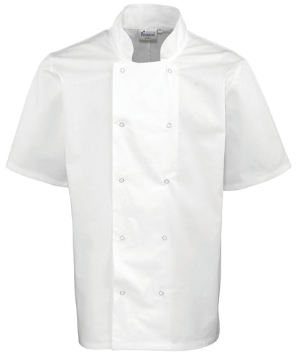 Studded front short sleeve chef's jacket